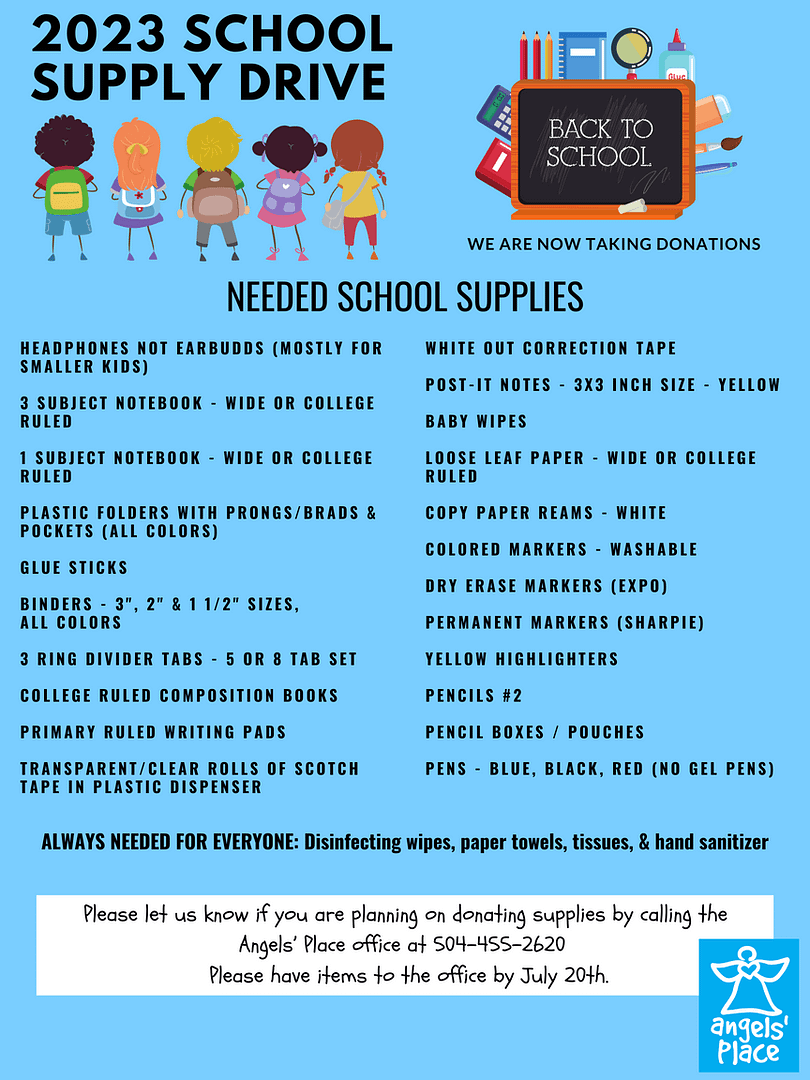 Angels' Place School Supplies Drive 2023
